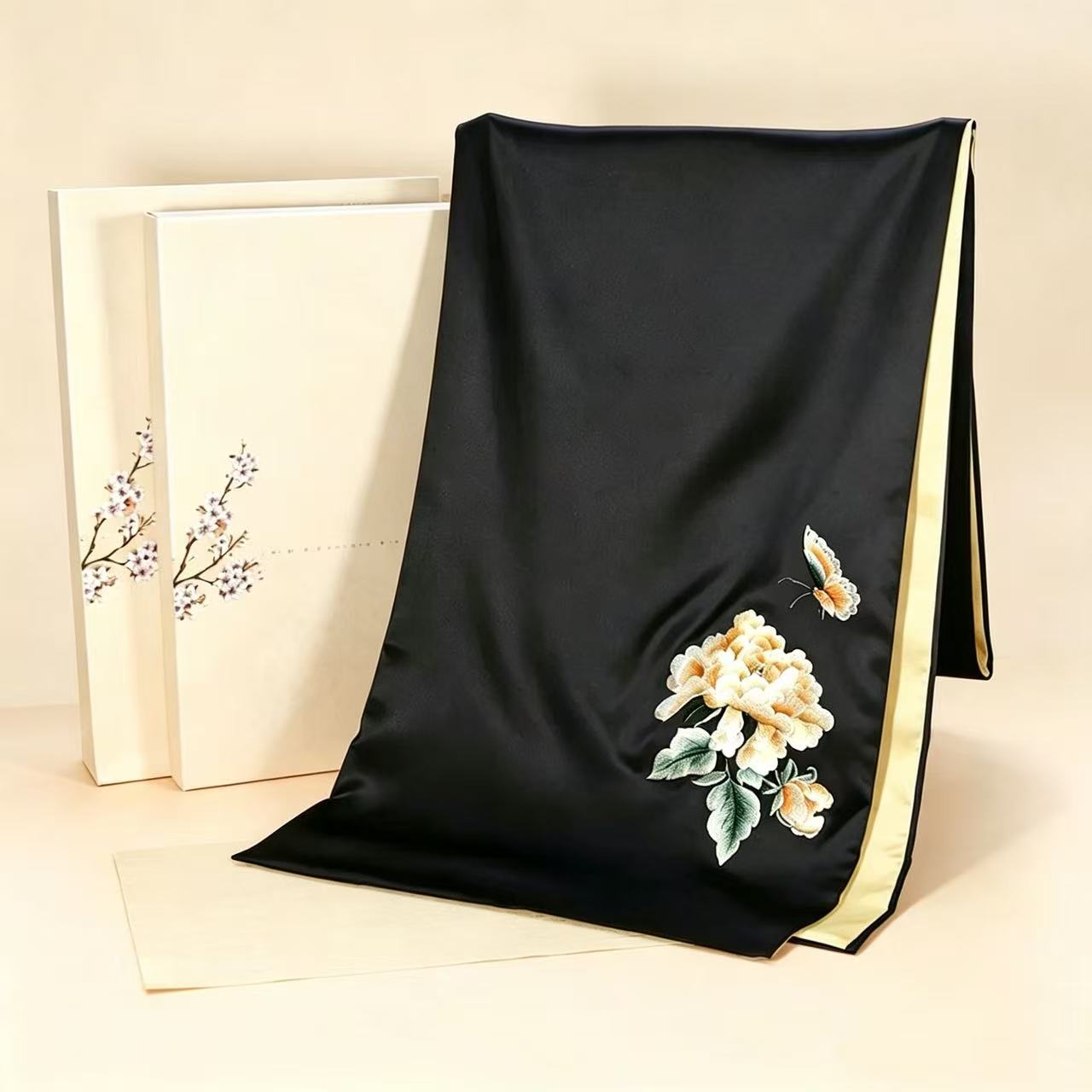 Hand-Embroidered Mulberry Silk Scarf