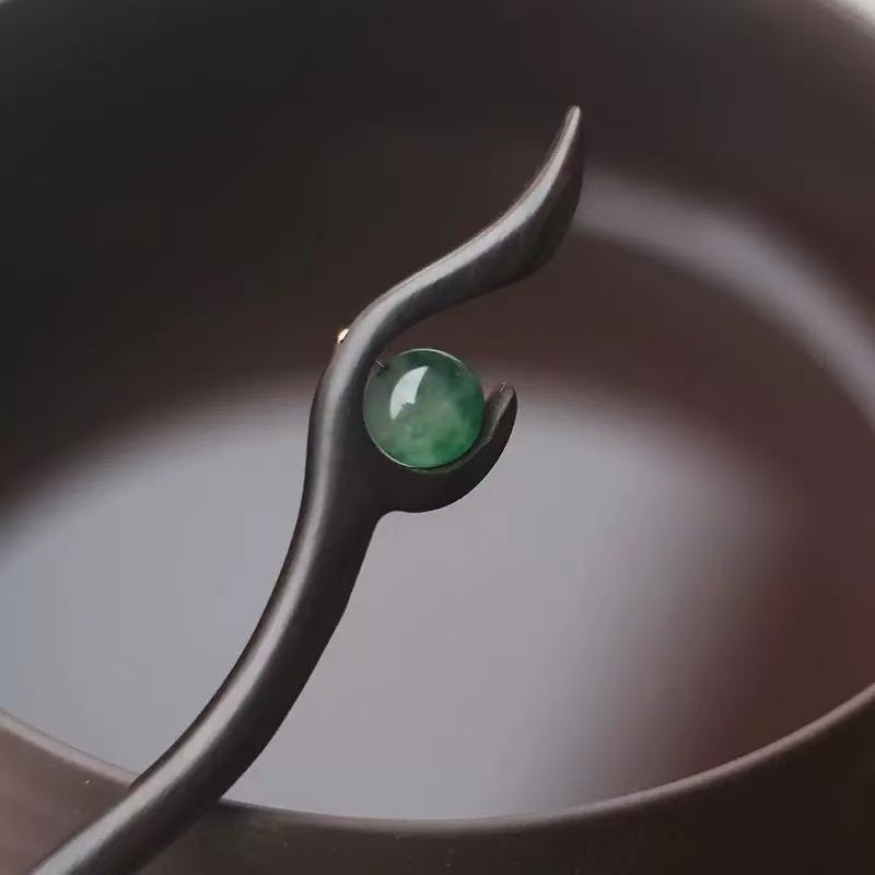Verdant Bond | Green Jade Ebony Hairpin