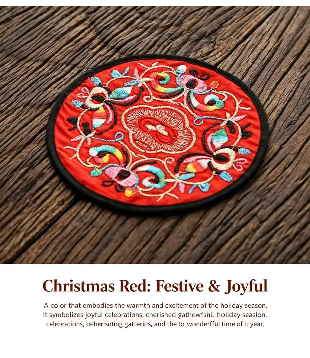 Chinese Four Seasons & Festivals Embroidered Coaster Set - Handcrafted Traditional Art 6* 13*13CM/ pc