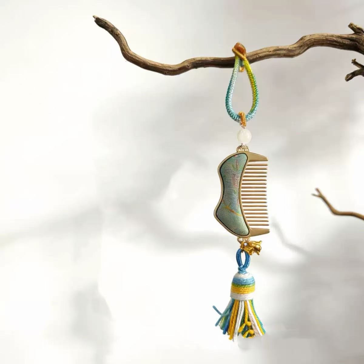 Song Brocade Mini Comb Charm | Ornamental Pendant for Luck & Elegance