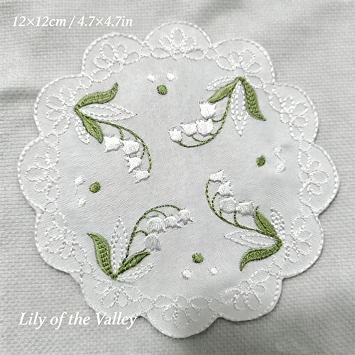 Embroidered Floral Coaster Set | 3 or 6 Piece Linen Lace Trim Cup Mats