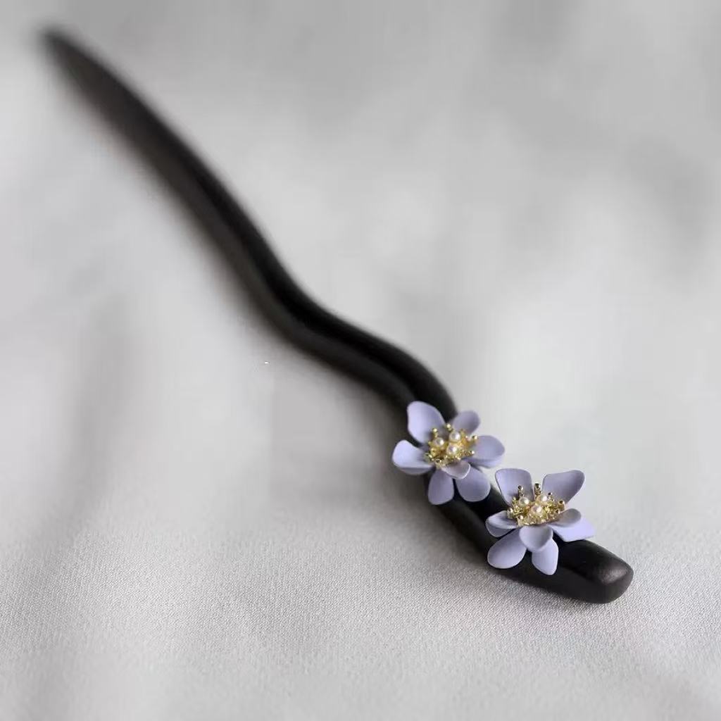Purple Dawn | Twin Bloom Ebony Hairpin