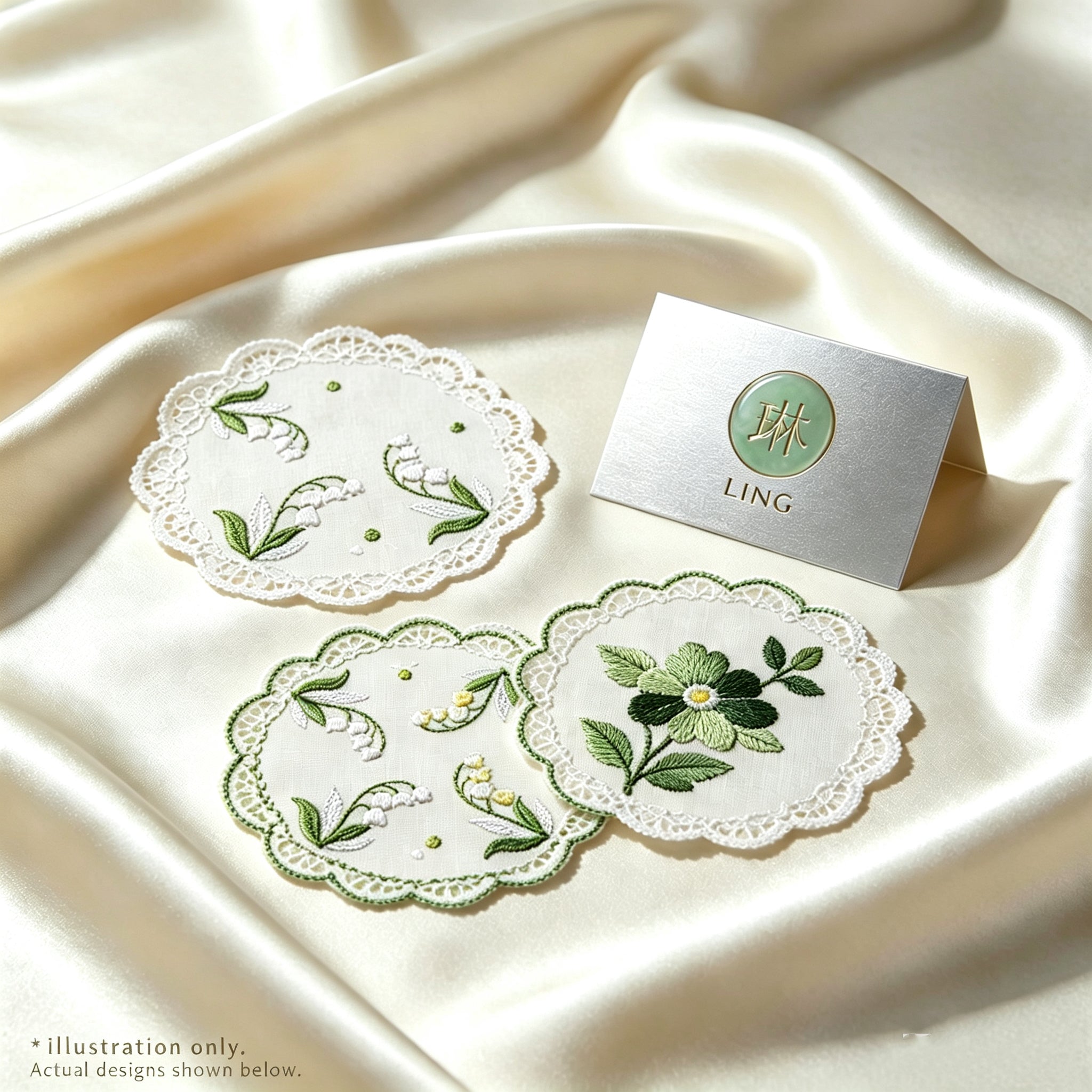 Embroidered Floral Coaster Set | 3 or 6 Piece Linen Lace Trim Cup Mats