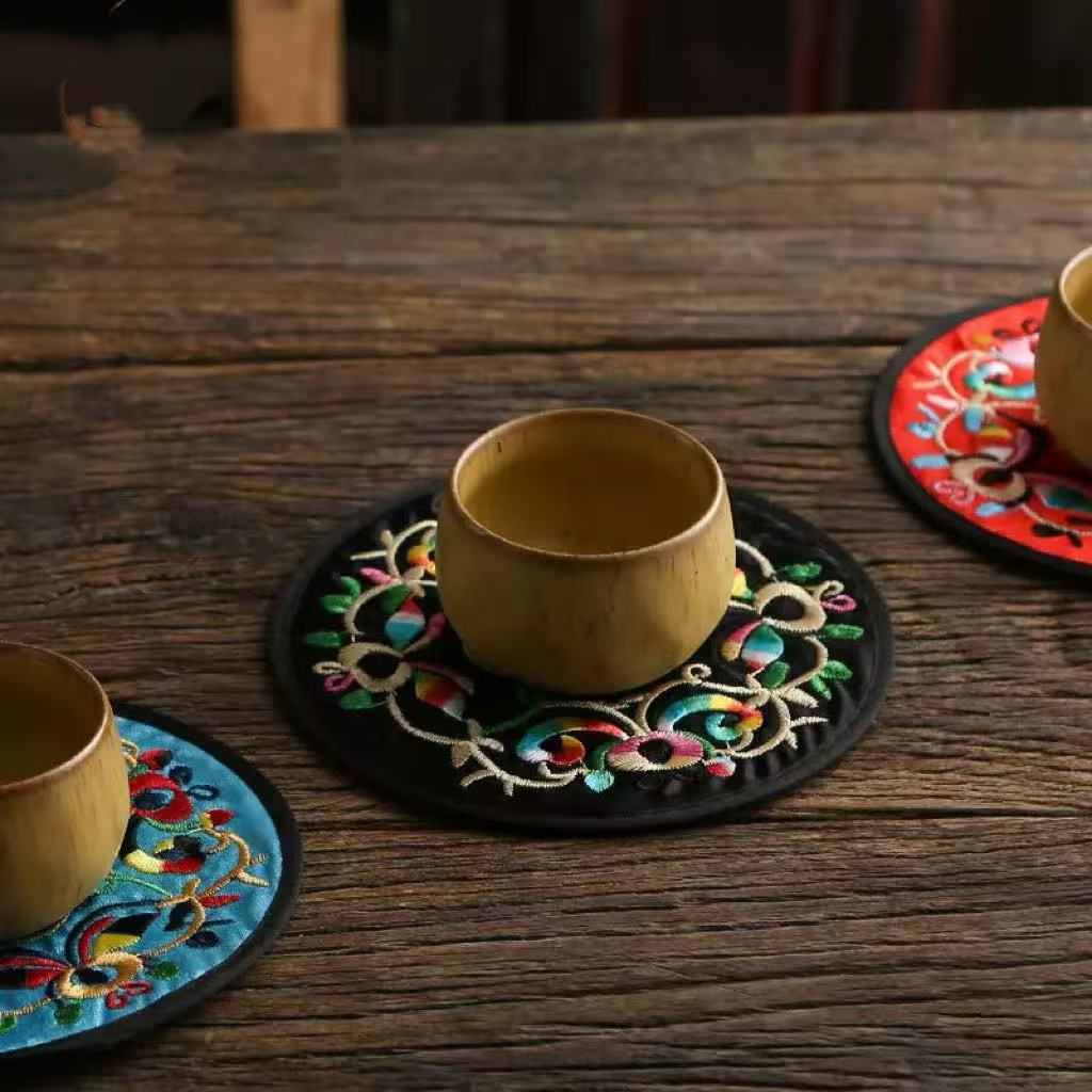 Chinese Four Seasons & Festivals Embroidered Coaster Set - Handcrafted Traditional Art 6* 13*13CM/ pc