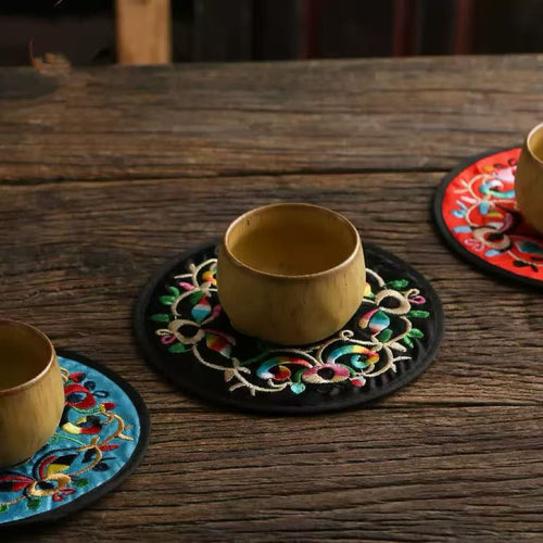 Chinese Four Seasons & Festivals Embroidered Coaster Set - Handcrafted Traditional Art 6* 13*13CM/ pc