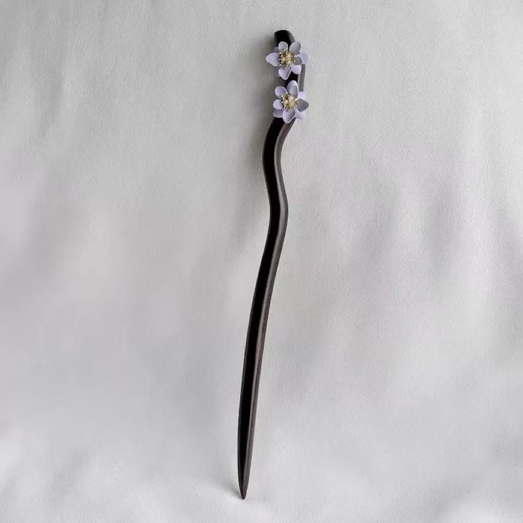Purple Dawn | Twin Bloom Ebony Hairpin