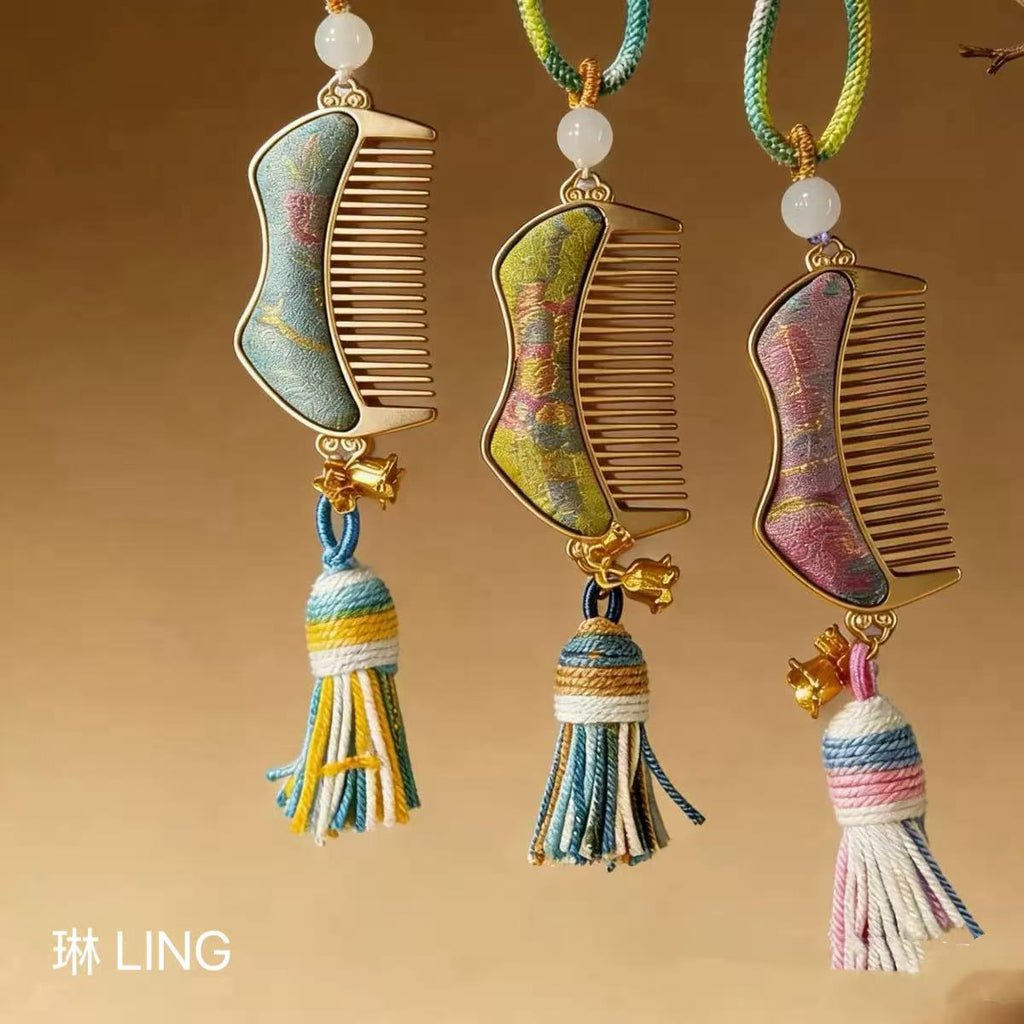 Song Brocade Mini Comb Charm | Ornamental Pendant for Luck & Elegance