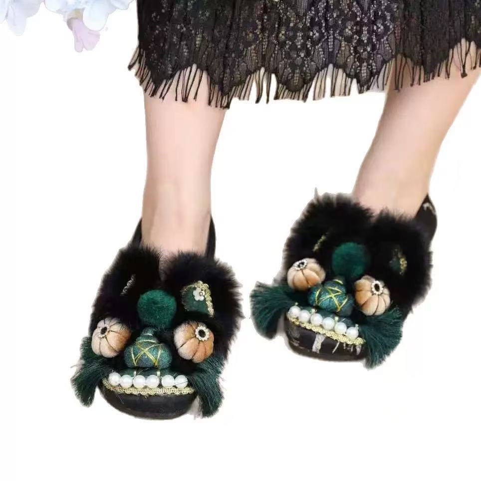 Hand-Embroidered Tiger Head Slippers | Chinese Intangible Cultural Heritage Folk Craft |