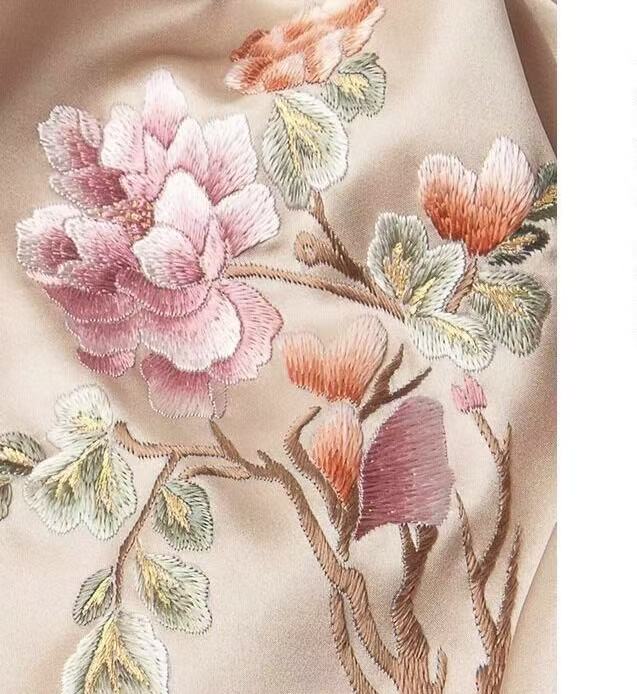 Hand-Embroidered Peony Silk Shawl | 100% Mulberry Silk Reversible Wrap (175cm x 45cm / 68.9" x 17.7")