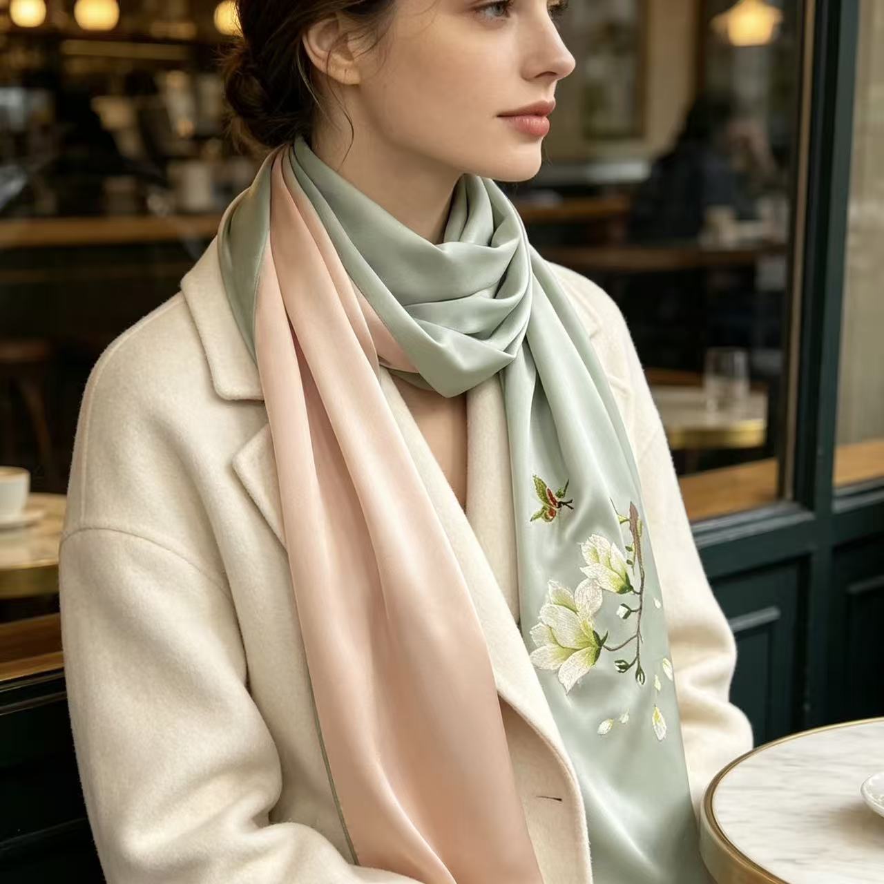 Hand-Embroidered Mulberry Silk Scarf