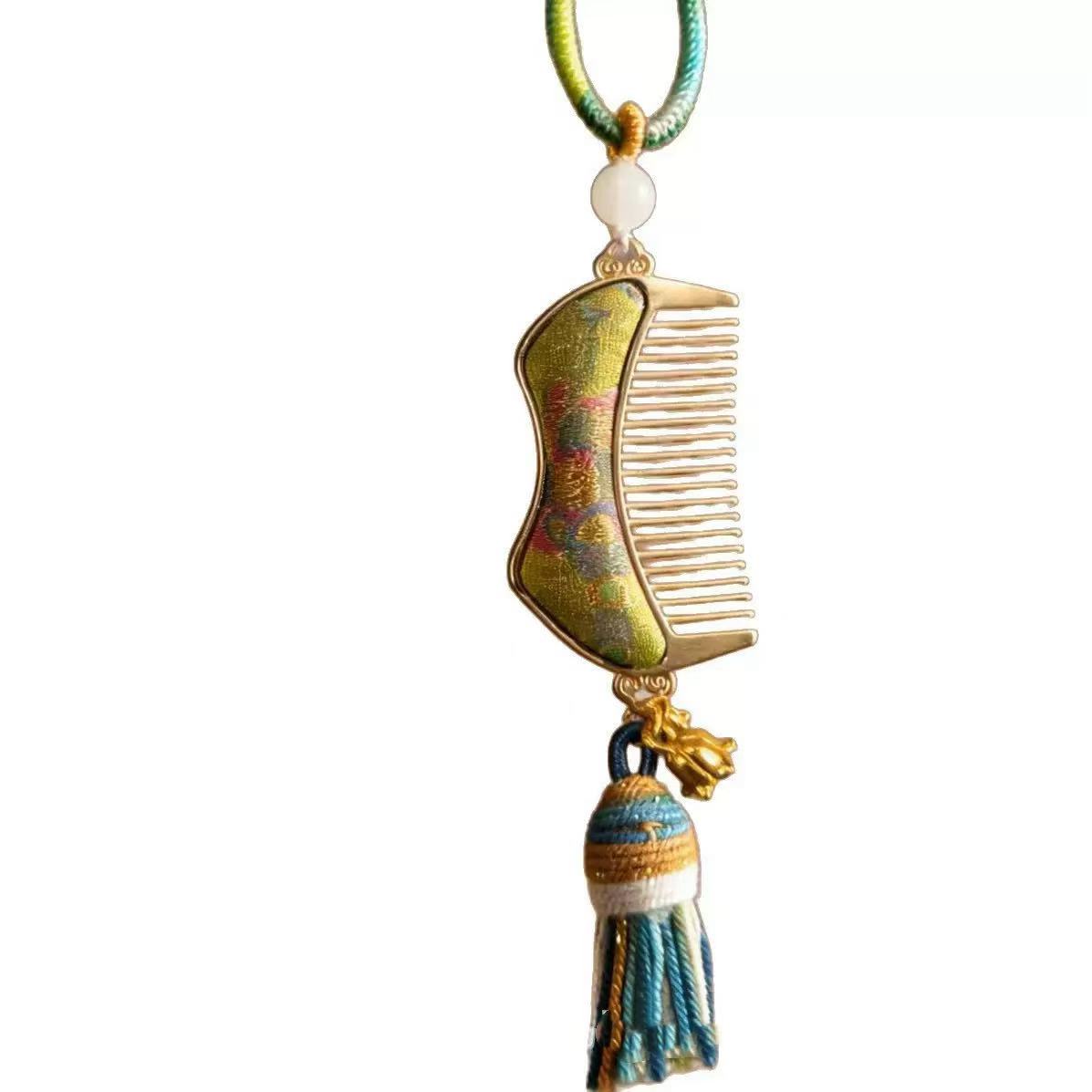 Song Brocade Mini Comb Charm | Ornamental Pendant for Luck & Elegance