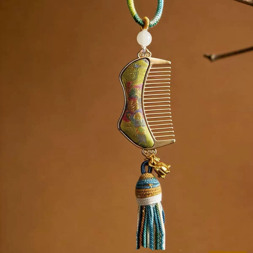 Song Brocade Mini Comb Charm | Ornamental Pendant for Luck & Elegance