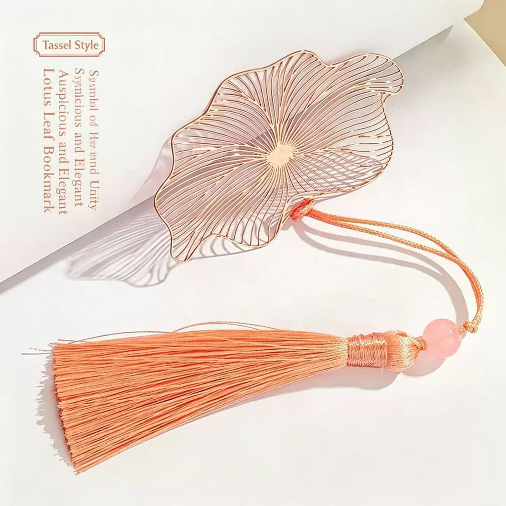 Engraved Hollow Gold-Plated Lotus Bookmark with Tassel