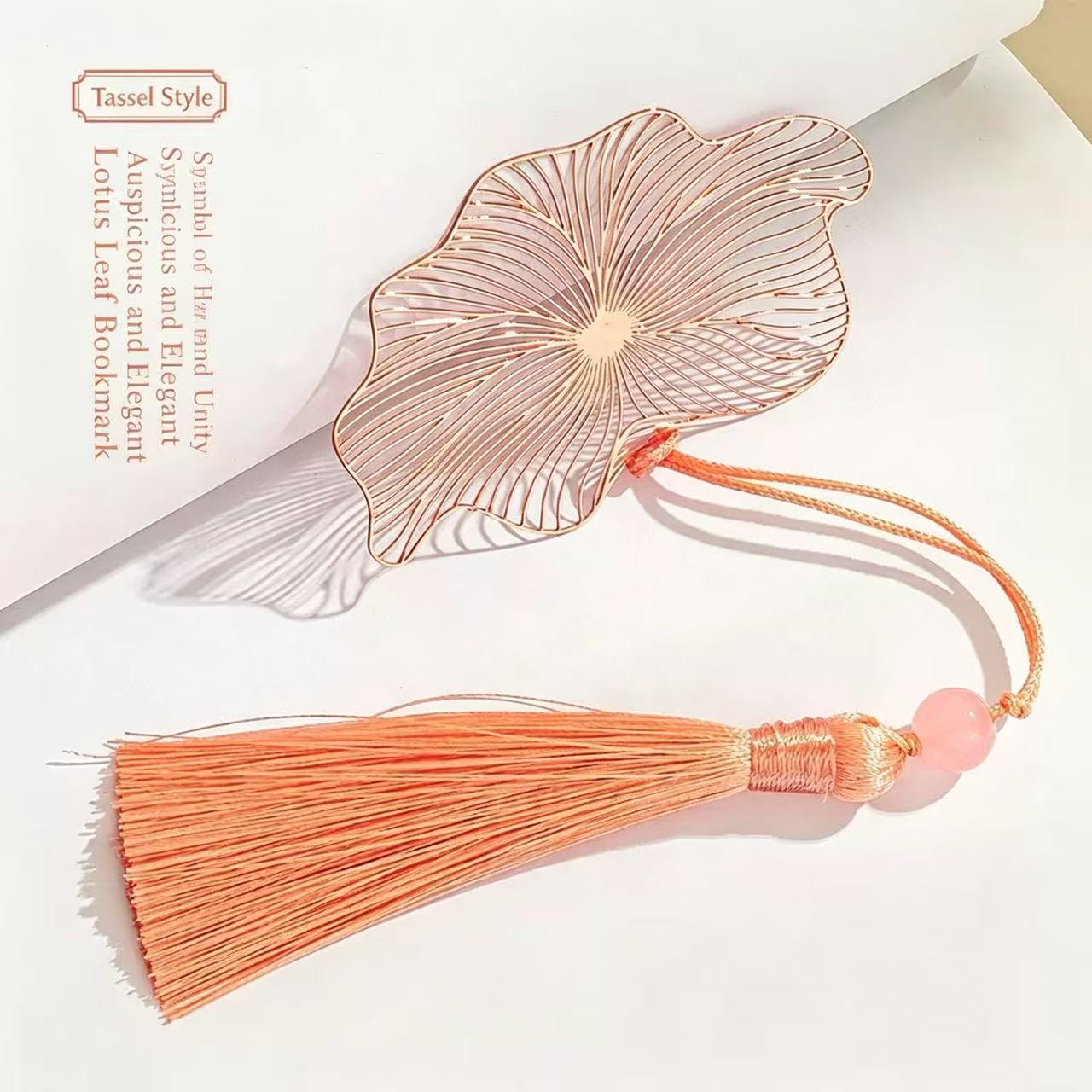 Engraved Hollow Gold-Plated Lotus Bookmark with Tassel