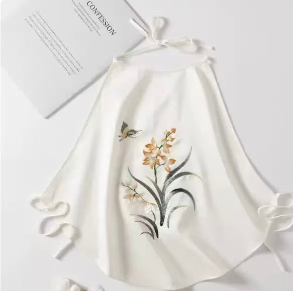 Hand-Embroidered Floral Silk Camisole with Tie-Back