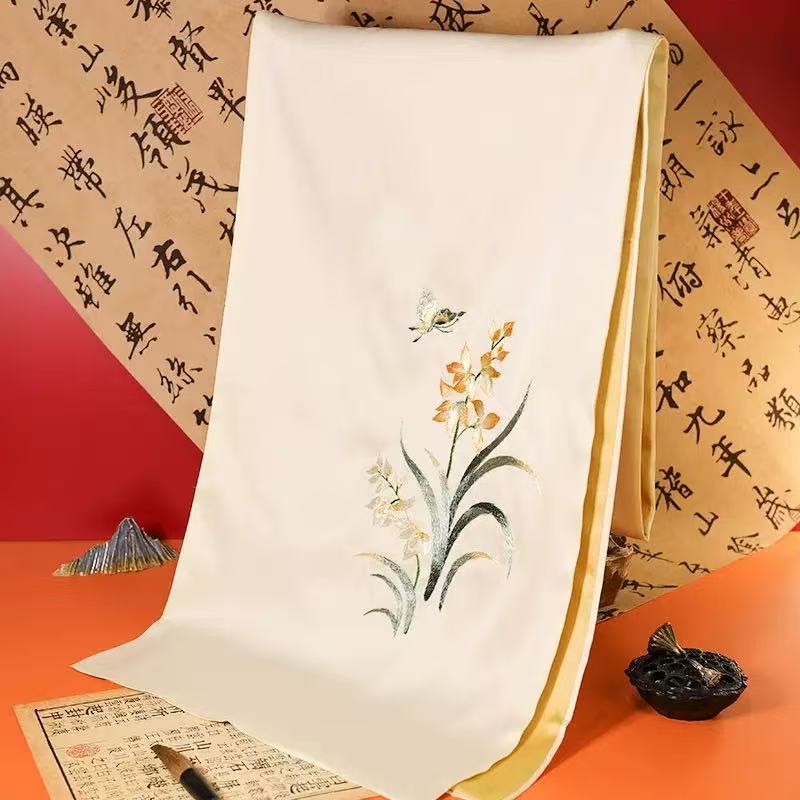Hand-Embroidered Mulberry Silk Scarf