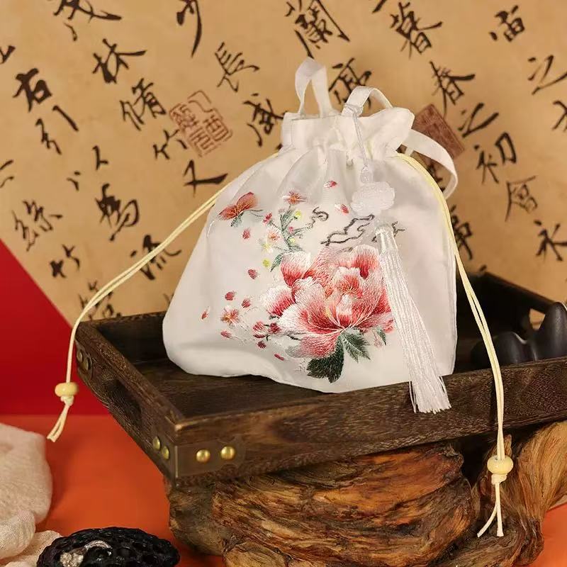 Embroidered Drawstring Bucket Bag - Premium Suzhou Embroidery Gift Pouch, Multi-Style Options