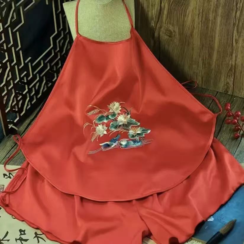 Hand-Embroidered Floral Silk Camisole with Tie-Back