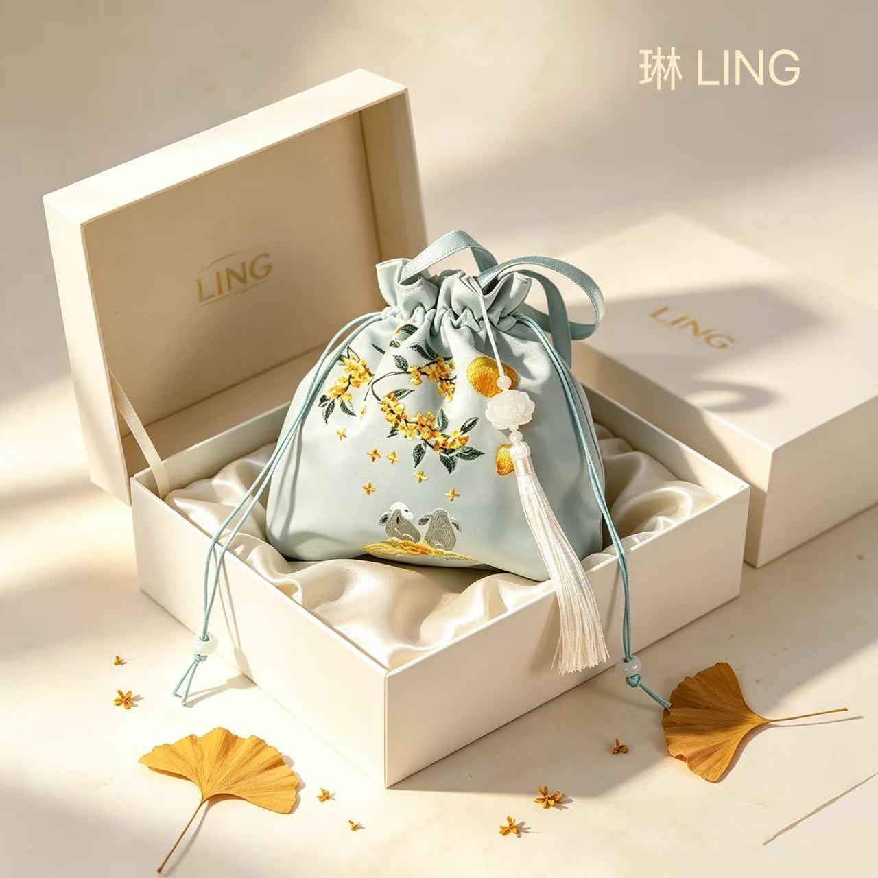 Embroidered Drawstring Bucket Bag - Premium Suzhou Embroidery Gift Pouch, Multi-Style Options