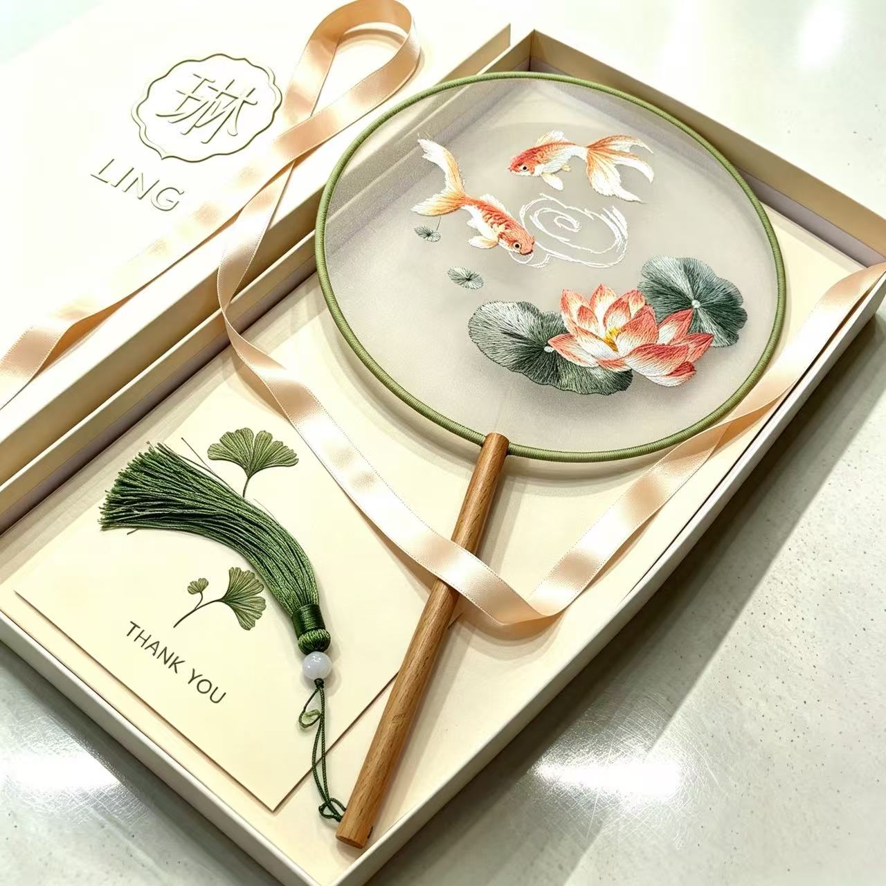 Double -Sided Hand-Embroidered Silk Fan