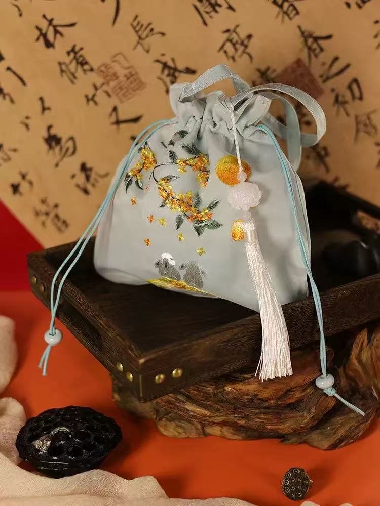 Embroidered Drawstring Bucket Bag - Premium Suzhou Embroidery Gift Pouch, Multi-Style Options