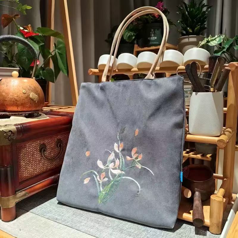 Hand-Embroidered Wisteria Tote Bag | Soft Cotton-Linen Blend, Lightweight & Spacious