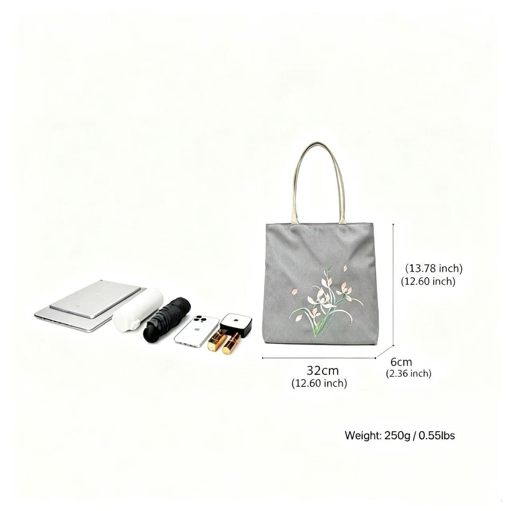 Hand-Embroidered Wisteria Tote Bag | Soft Cotton-Linen Blend, Lightweight & Spacious
