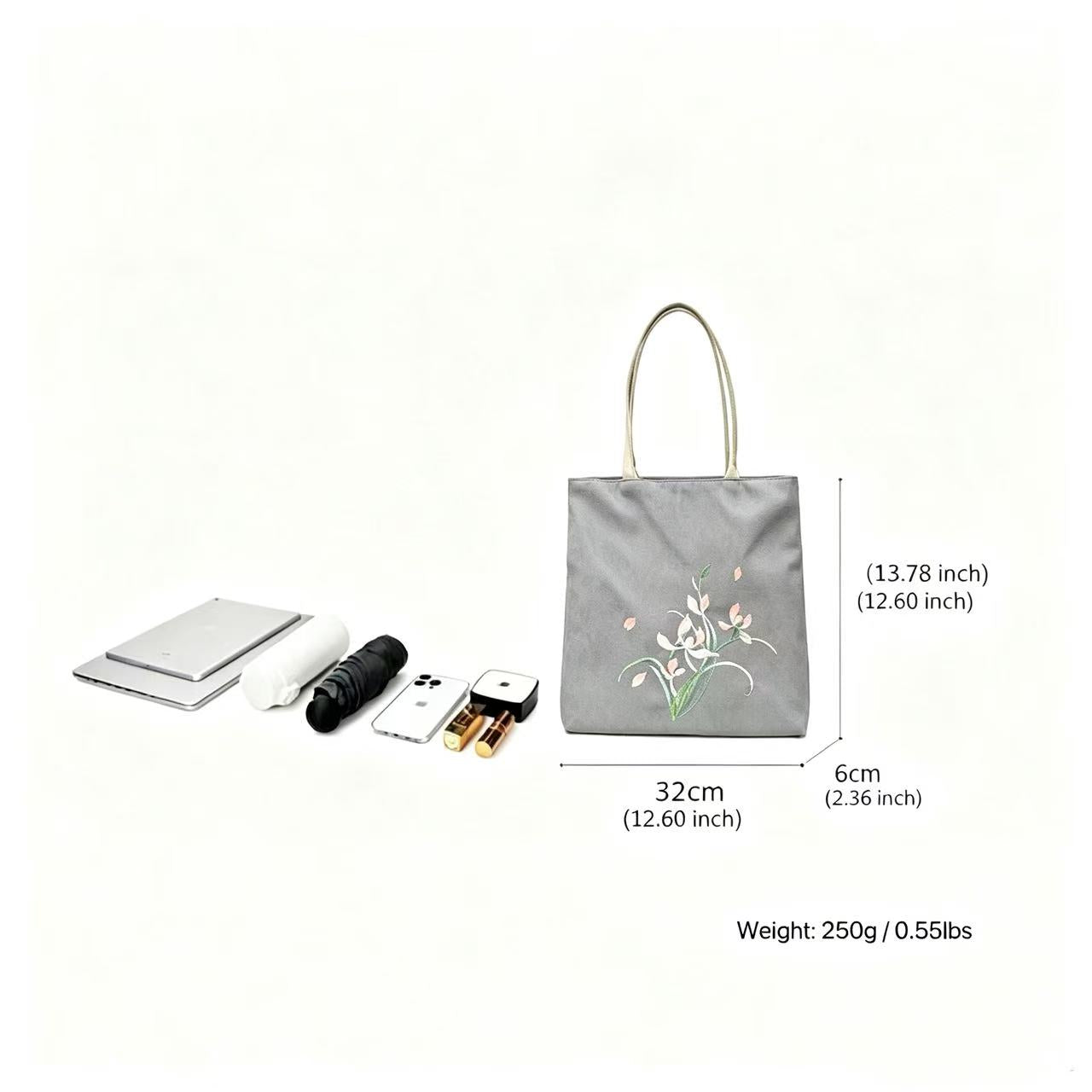 Hand-Embroidered Wisteria Tote Bag | Soft Cotton-Linen Blend, Lightweight & Spacious